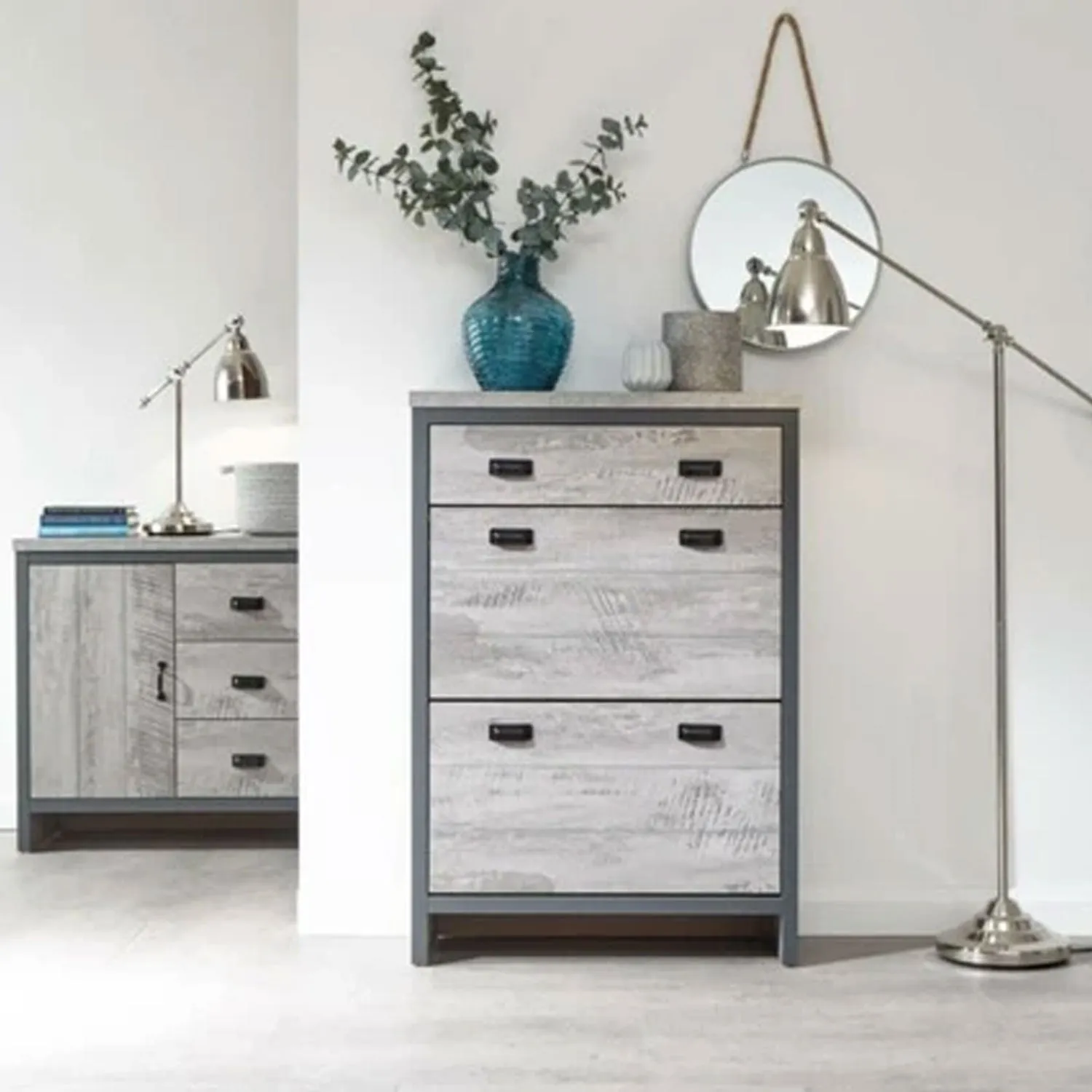 2 Door Grey Shoe Storage Cupboard With Drawer
