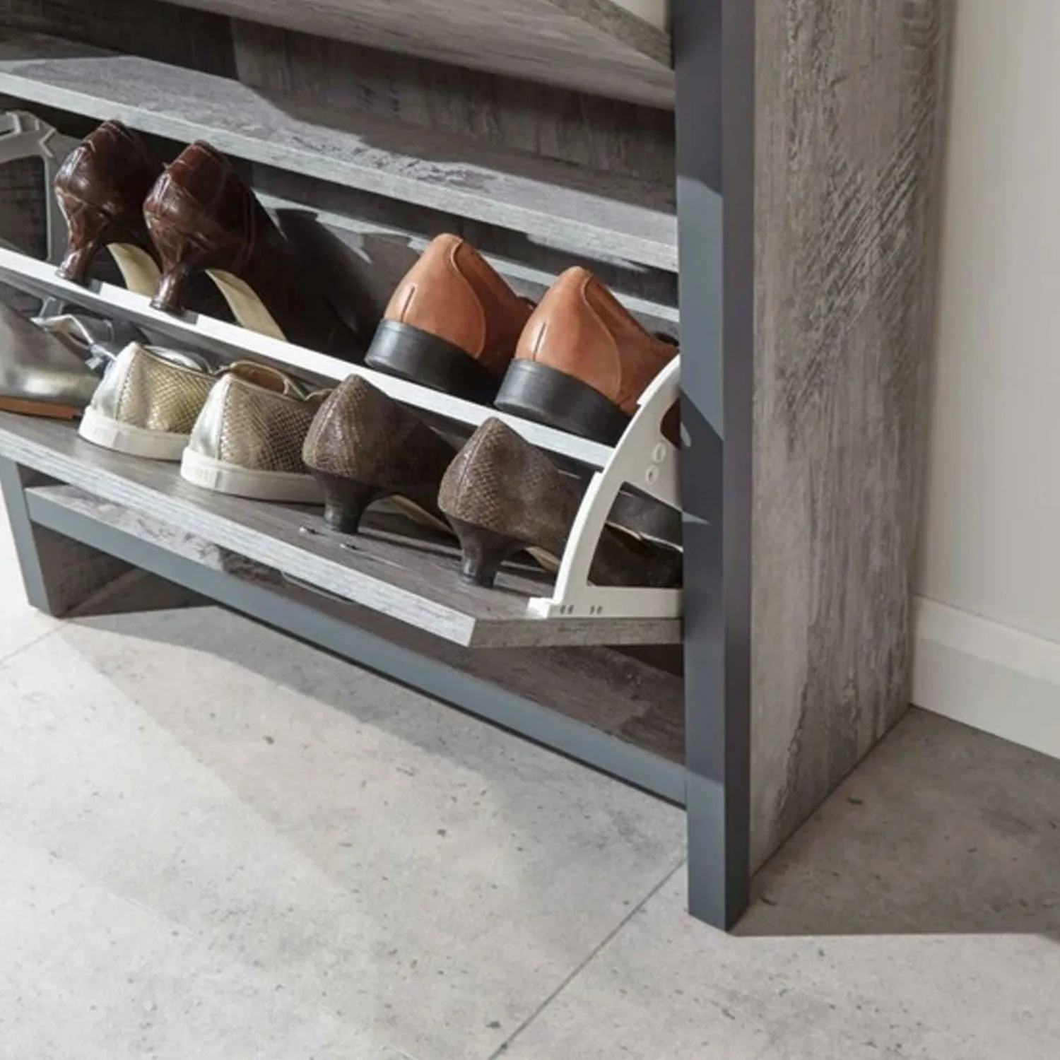 2 Door Grey Shoe Storage Cupboard With Drawer