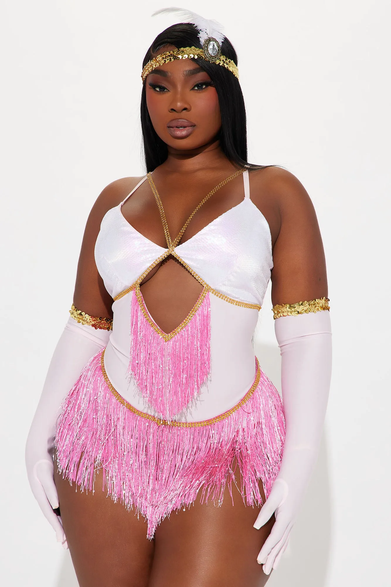 All Jazzed Up Flapper 3 Piece Costume Set - White/Pink