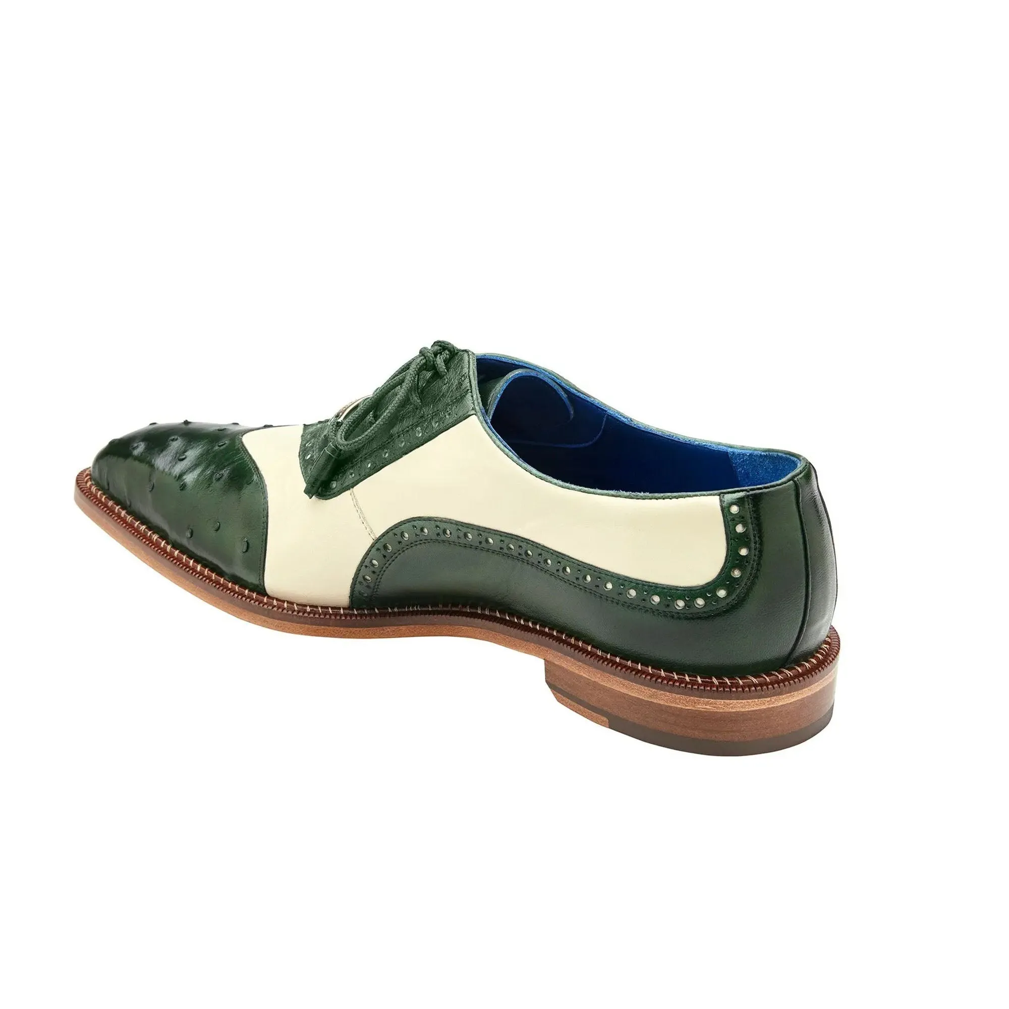 Belvedere Sesto in Forest / Cream Ostrich Quill & Leather Dress Shoes
