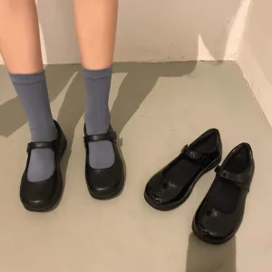 Black Kawaii Vintage Aesthetic Pu Leather Sandals