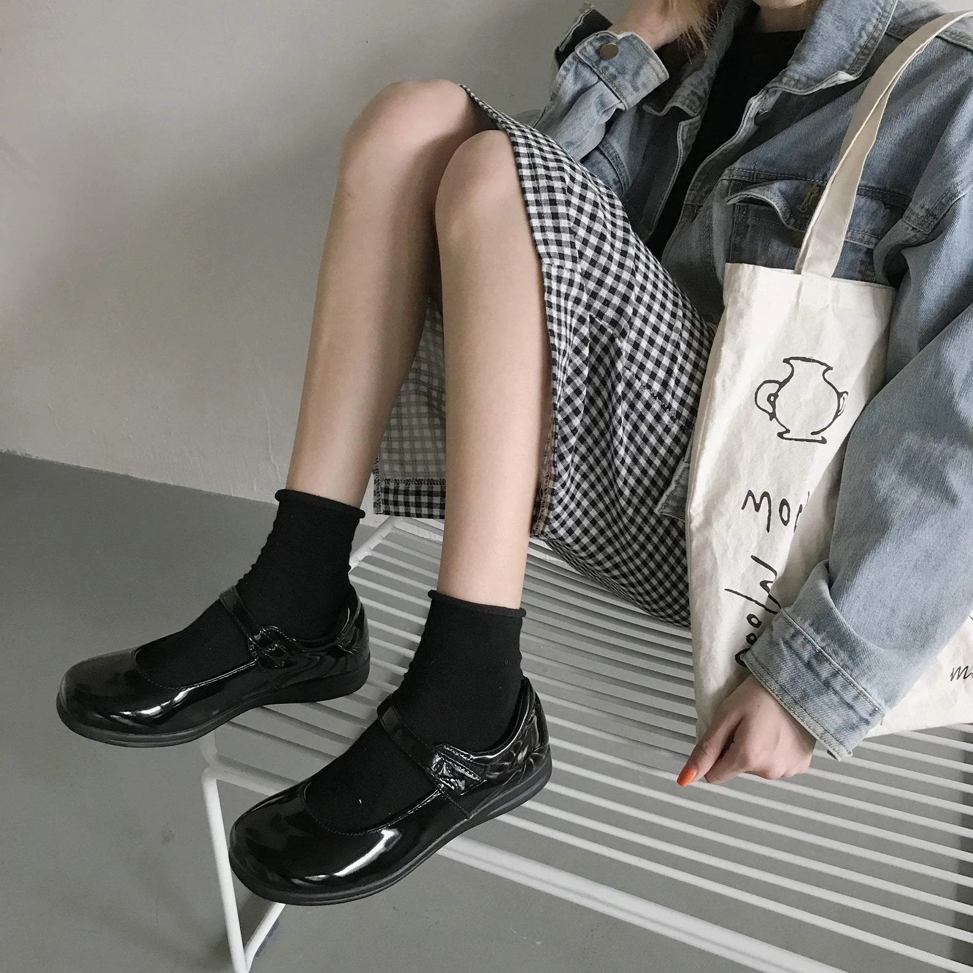 Black Kawaii Vintage Aesthetic Pu Leather Sandals