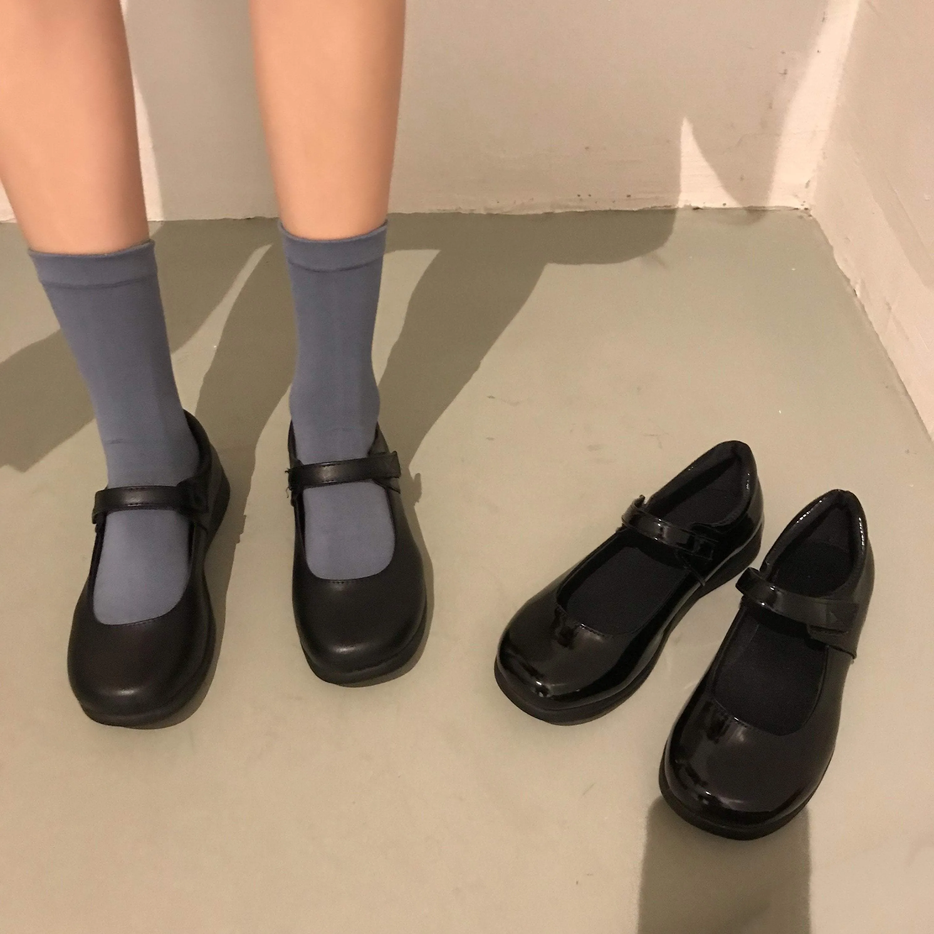 Black Kawaii Vintage Aesthetic Pu Leather Sandals