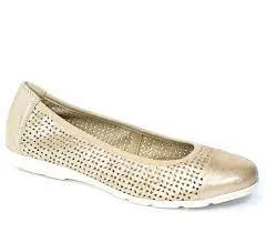 Caprice Gold Shimmer Soft Leather Cut Out Ballerina Shoe