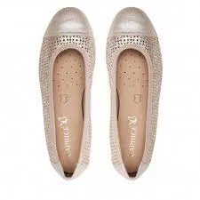 Caprice Gold Shimmer Soft Leather Cut Out Ballerina Shoe