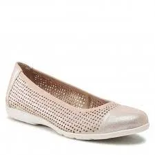 Caprice Gold Shimmer Soft Leather Cut Out Ballerina Shoe