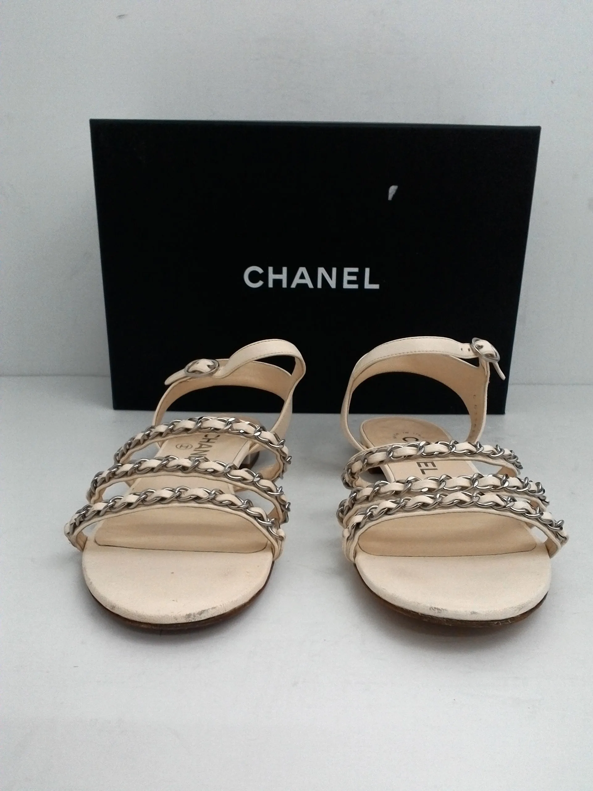 Chanel Women's Lambskin Ivory Sandals Size 36