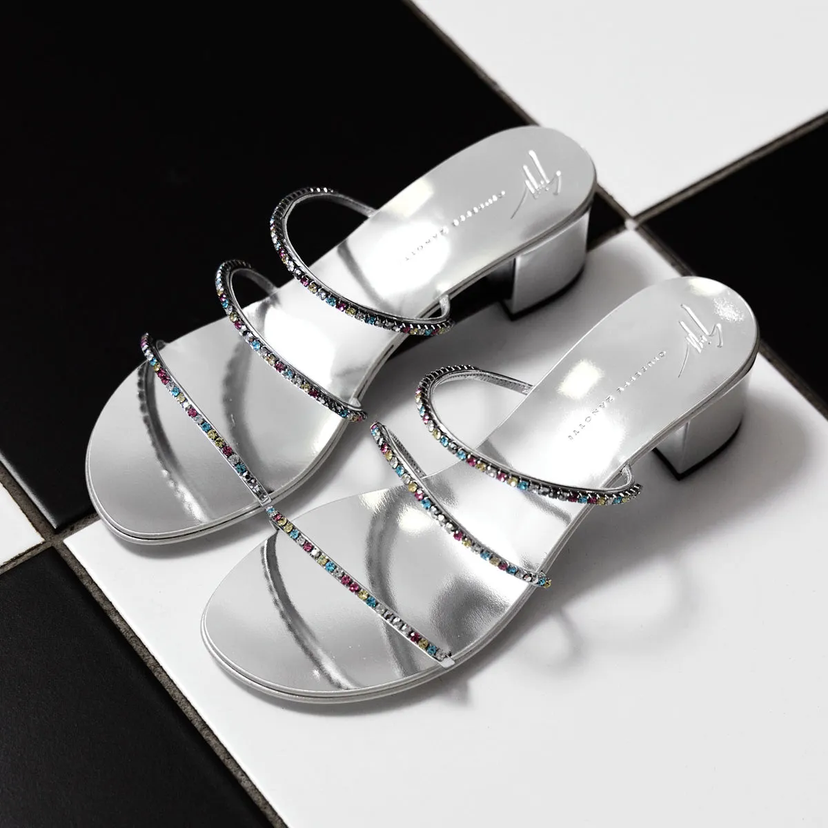Dark Colourful 40mm Block Heel Slides