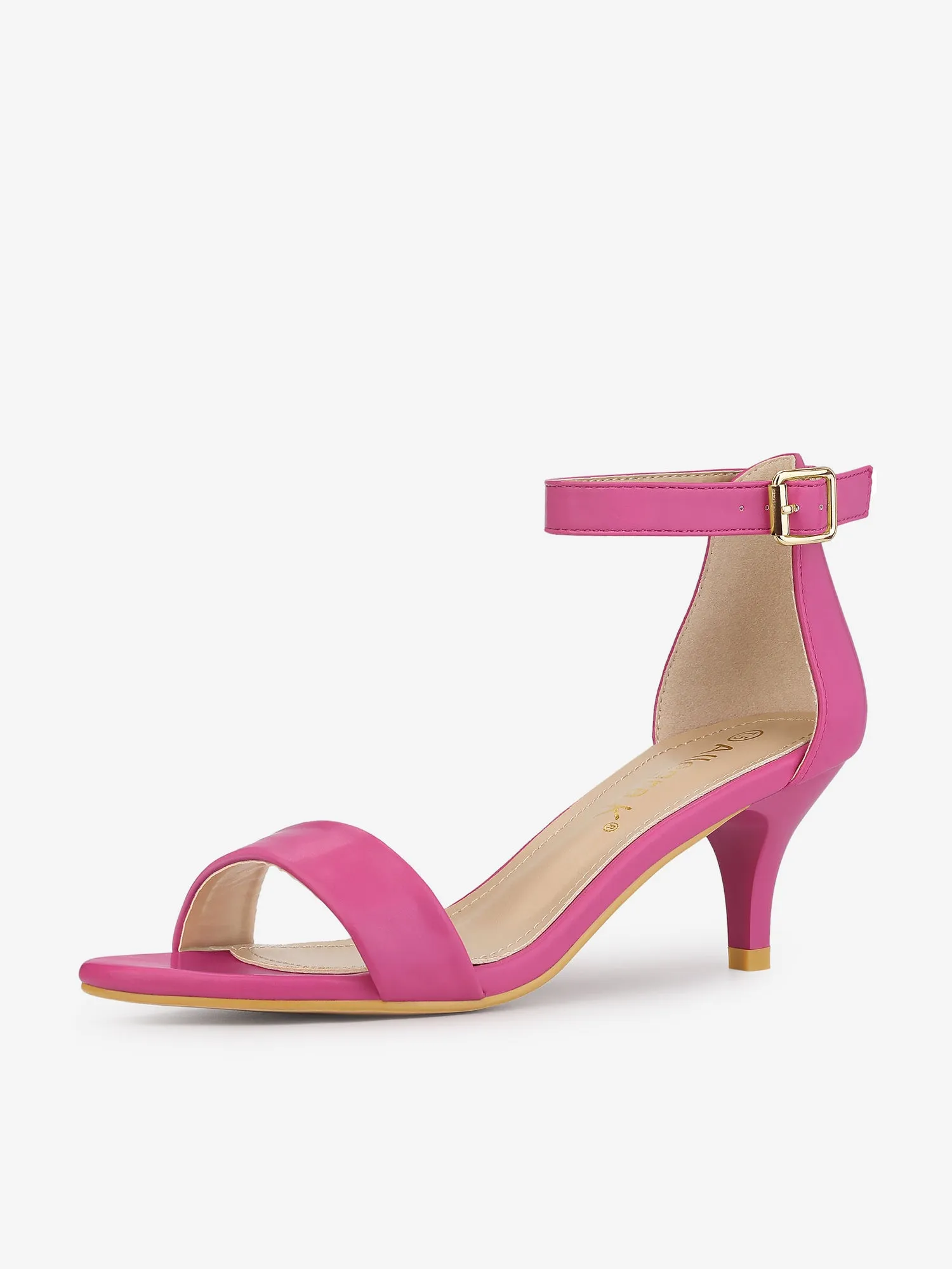Faux Leather Open Toe Ankle Strap Kitten Heel Sandals