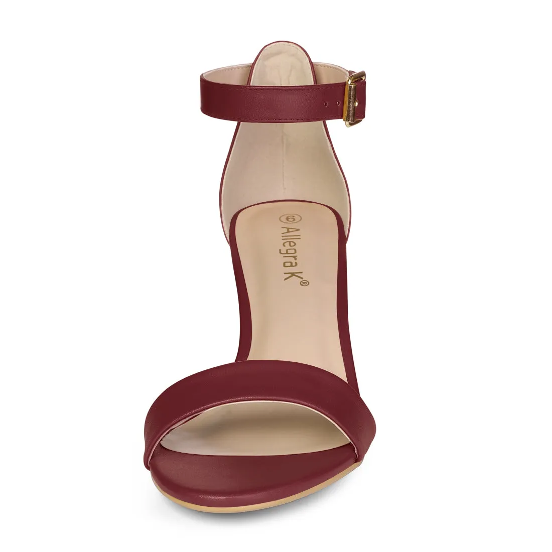 Faux Leather Open Toe Ankle Strap Kitten Heel Sandals