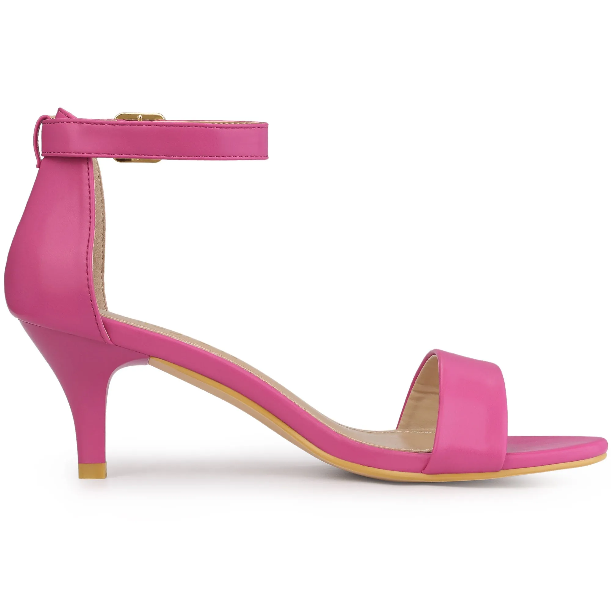 Faux Leather Open Toe Ankle Strap Kitten Heel Sandals