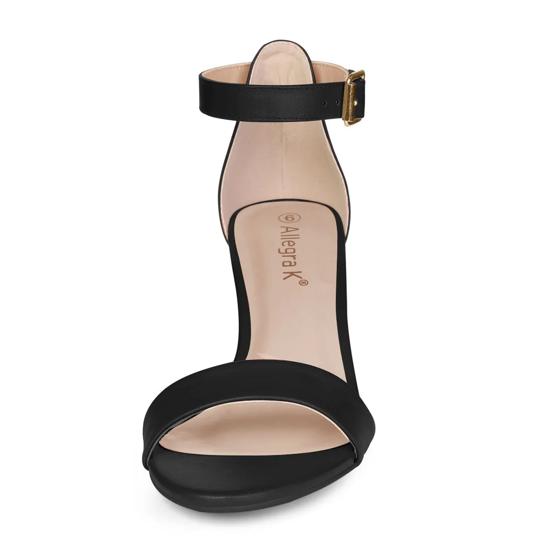 Faux Leather Open Toe Ankle Strap Kitten Heel Sandals