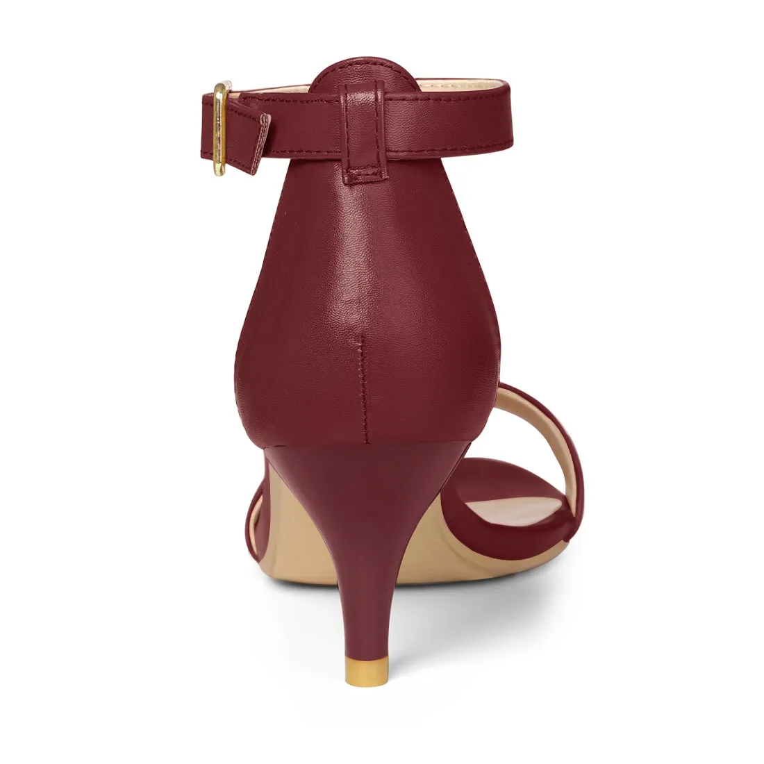 Faux Leather Open Toe Ankle Strap Kitten Heel Sandals