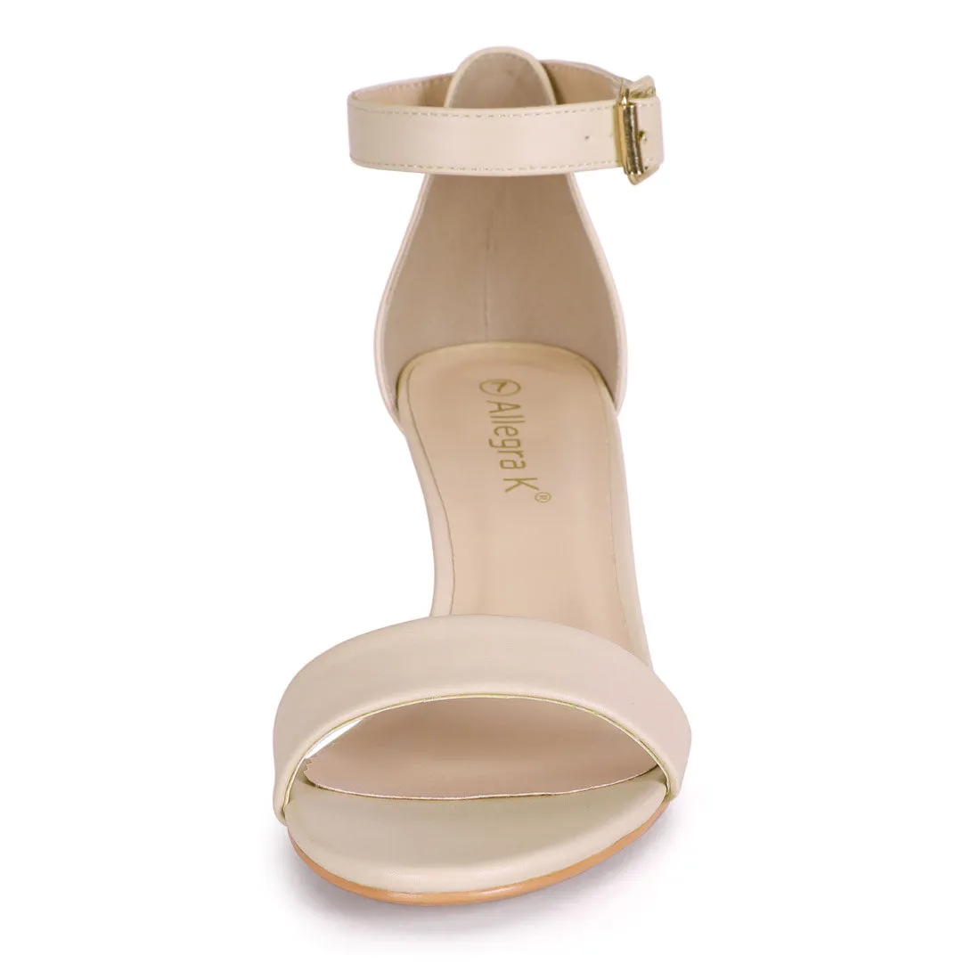 Faux Leather Open Toe Ankle Strap Kitten Heel Sandals