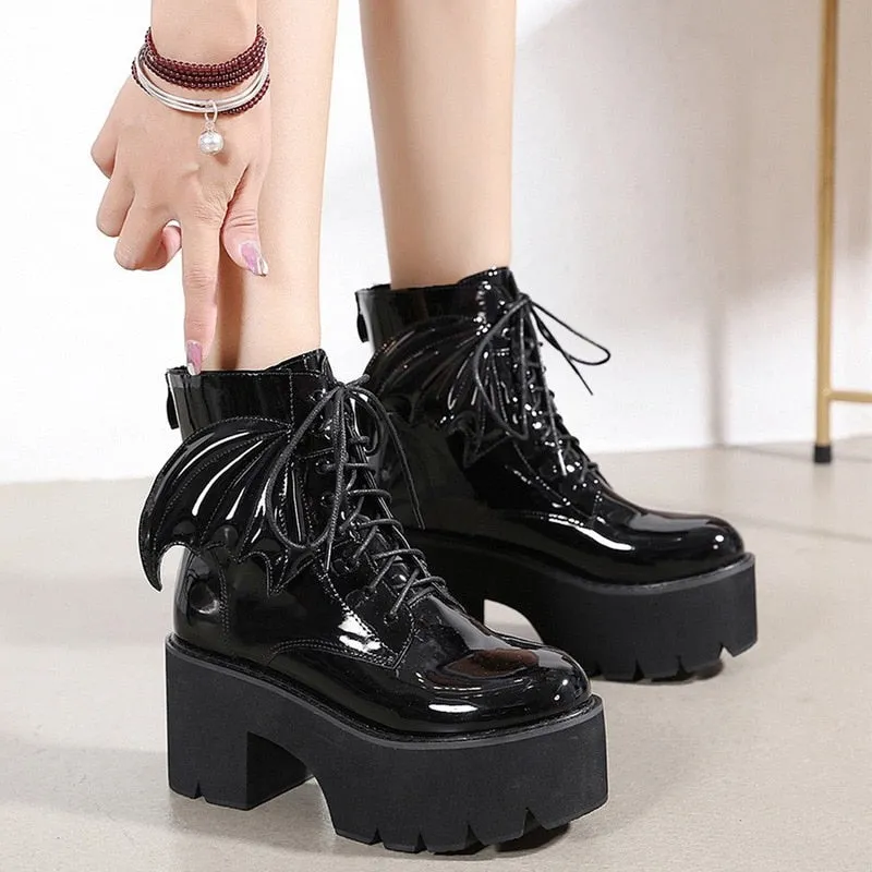 Gothic Demon Wings Ankle Boots