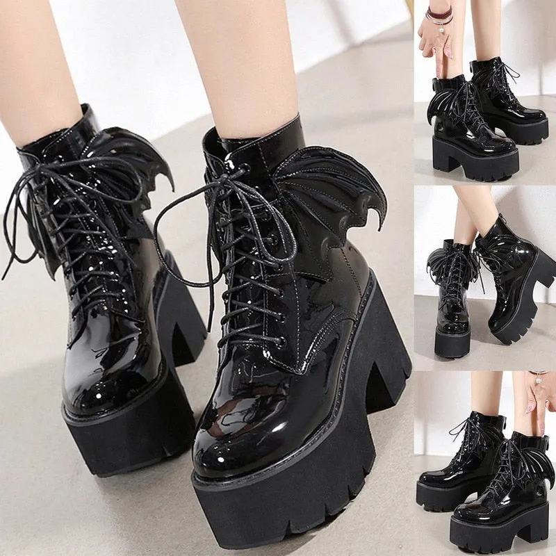 Gothic Demon Wings Ankle Boots