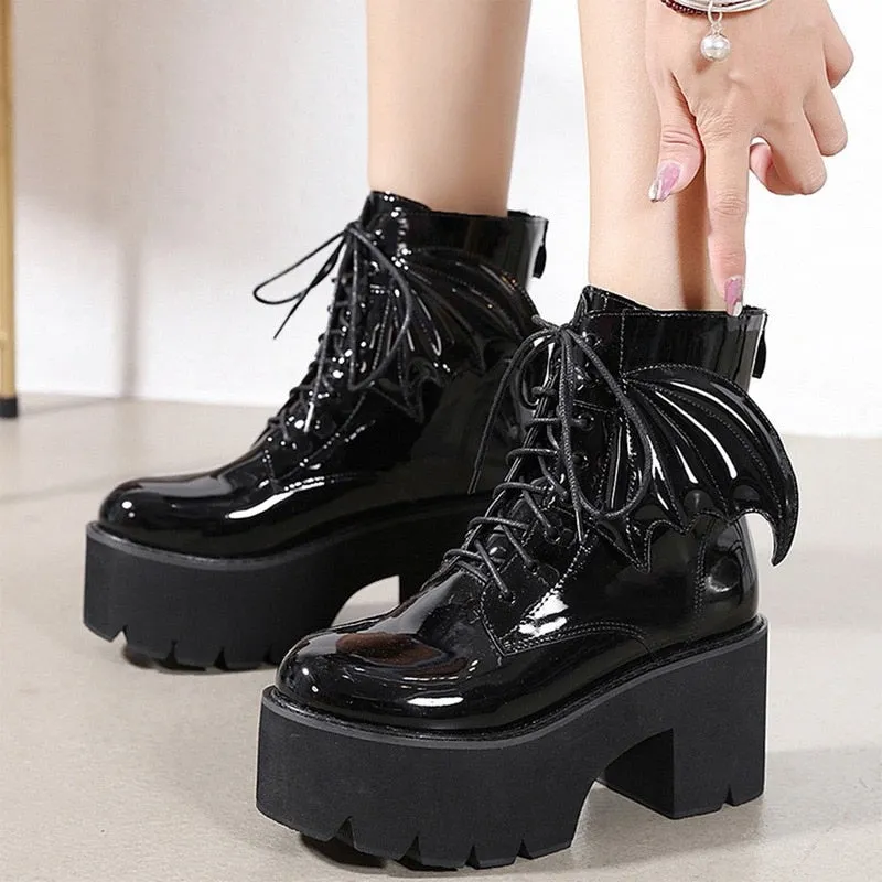 Gothic Demon Wings Ankle Boots