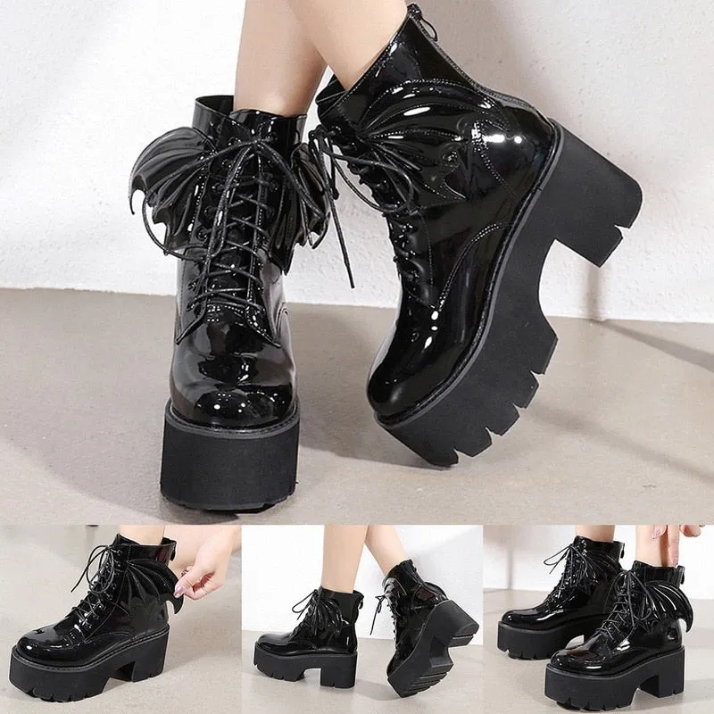 Gothic Demon Wings Ankle Boots