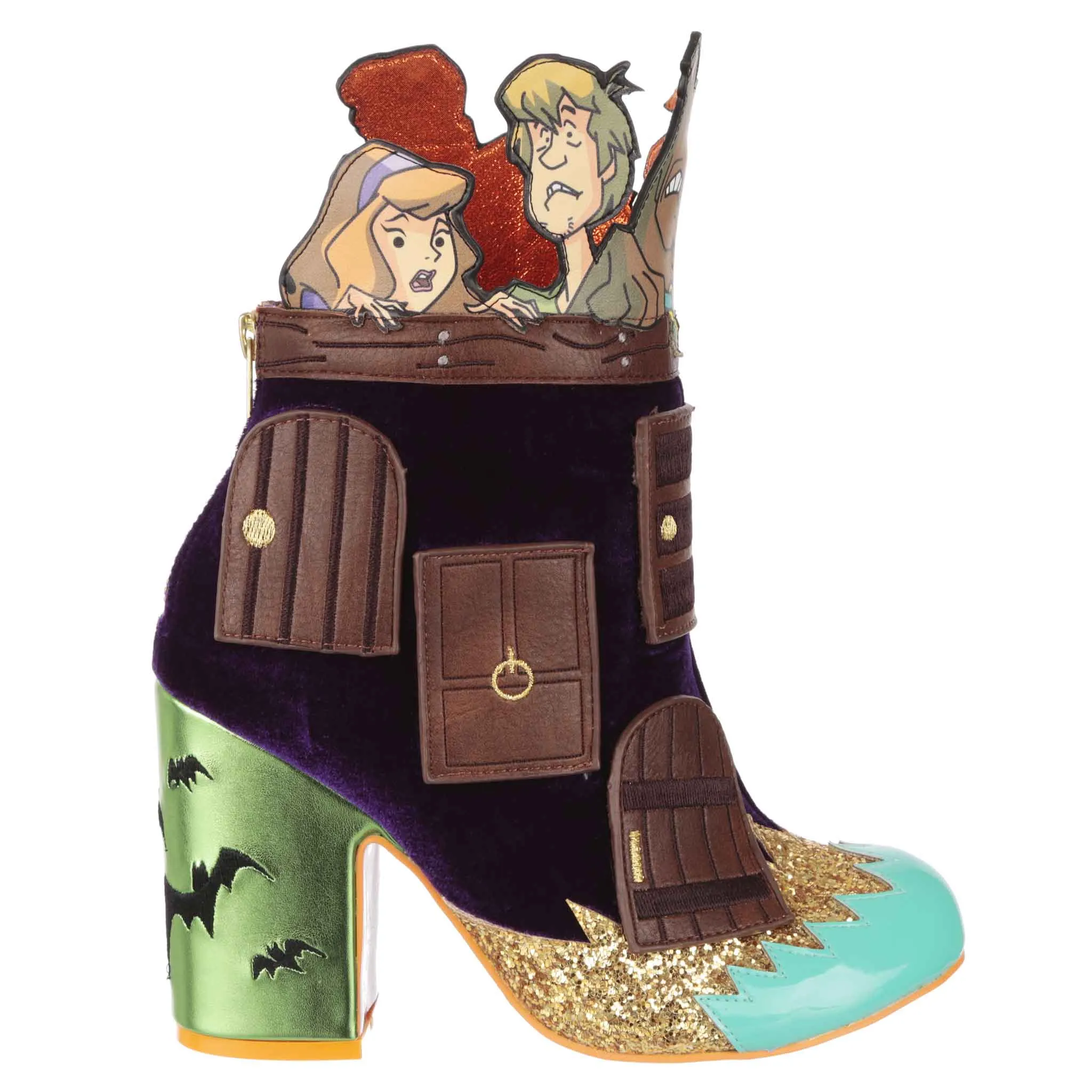 Irregular Choice Womens Scooby Doo Creepy Corridor Heeled Ankle Boot - Green / Brown