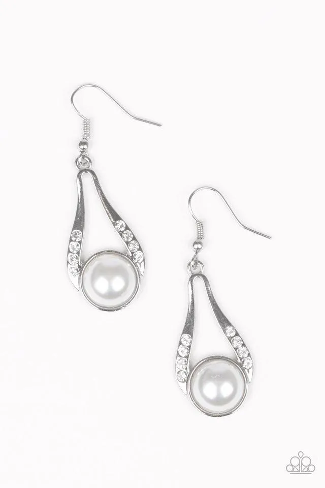 Paparazzi Earring ~ HEADLINER Over Heels - White