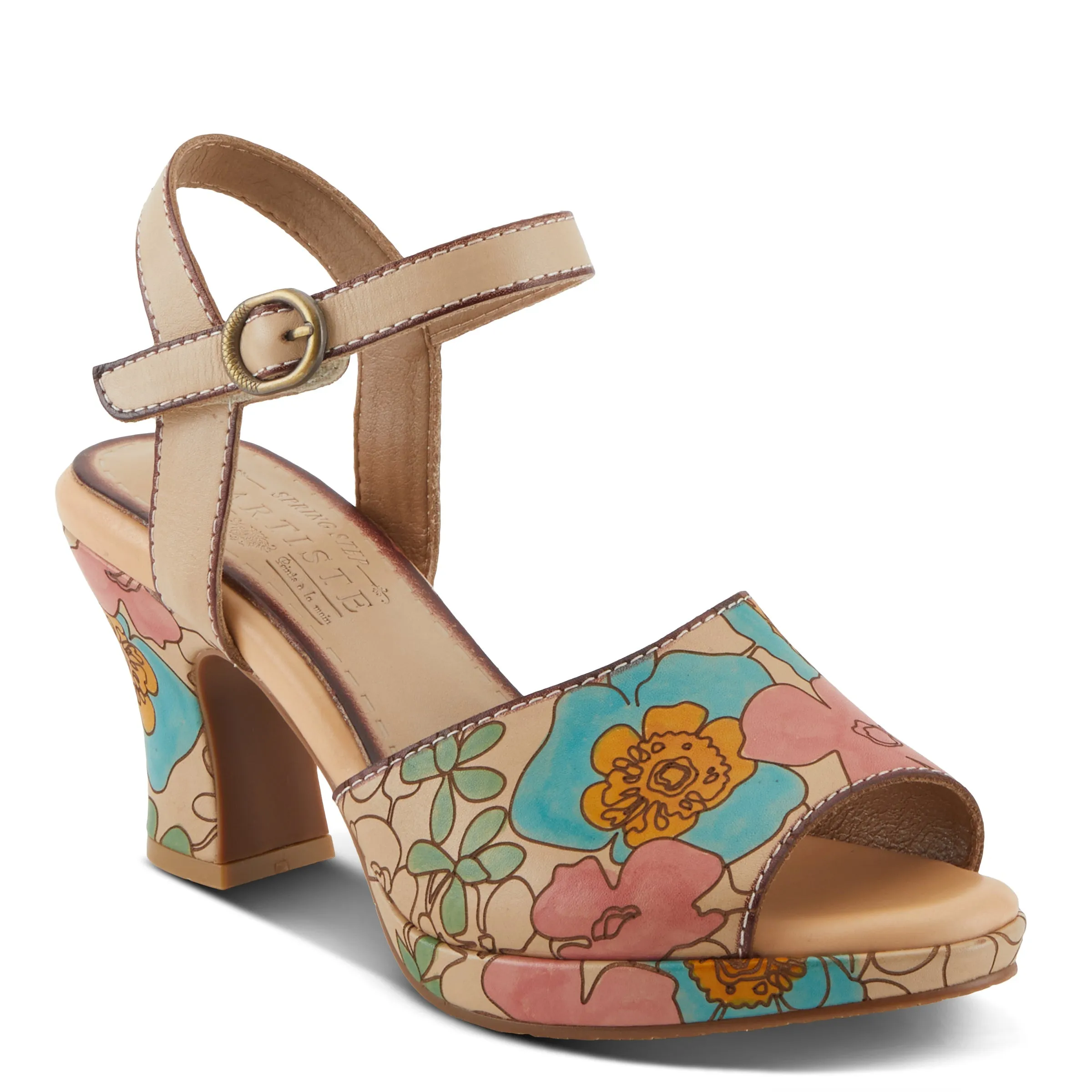 Spring Step Shoes  L'Artiste Camryn Sandals Women’s Leather Floral Design