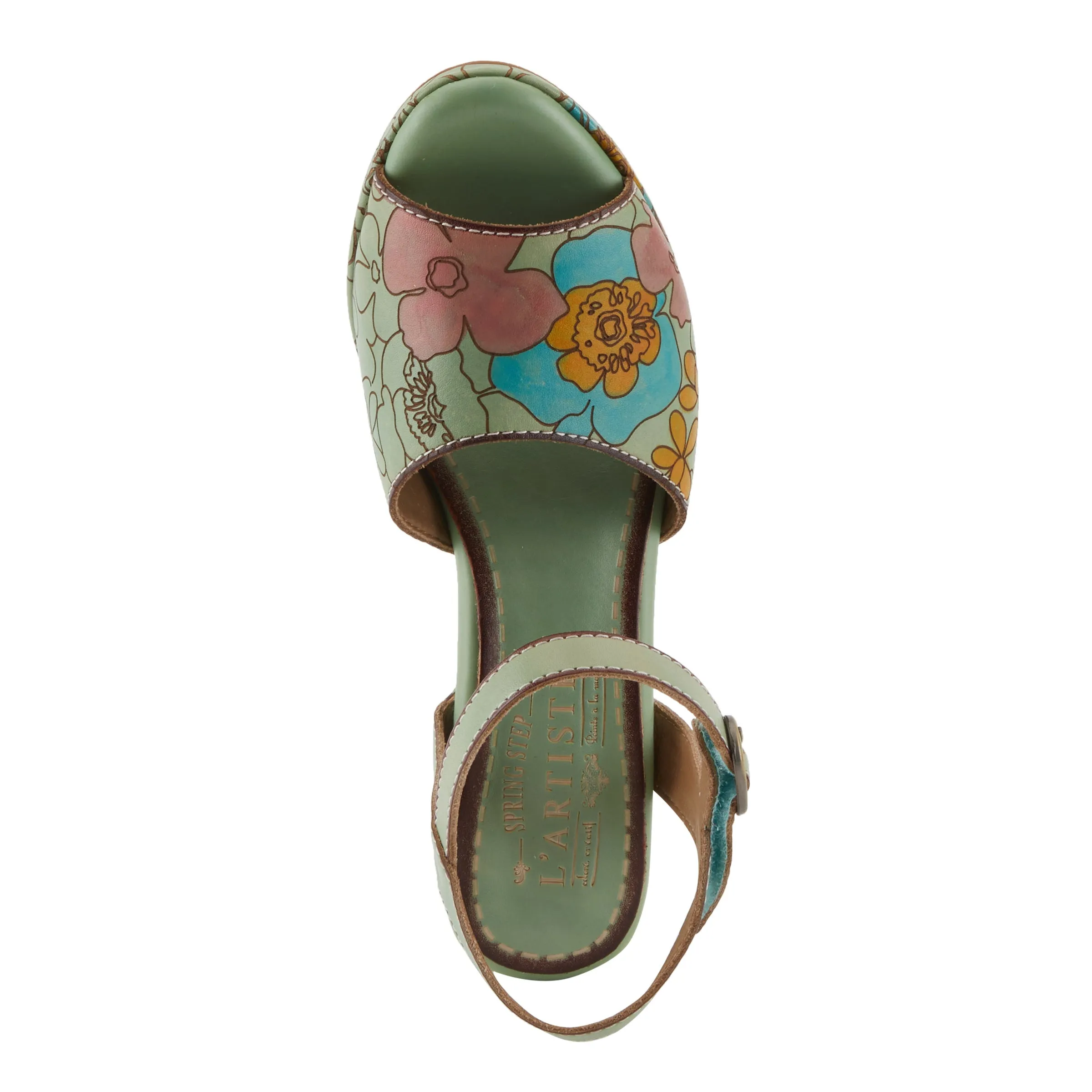 Spring Step Shoes  L'Artiste Camryn Sandals Women’s Leather Floral Design