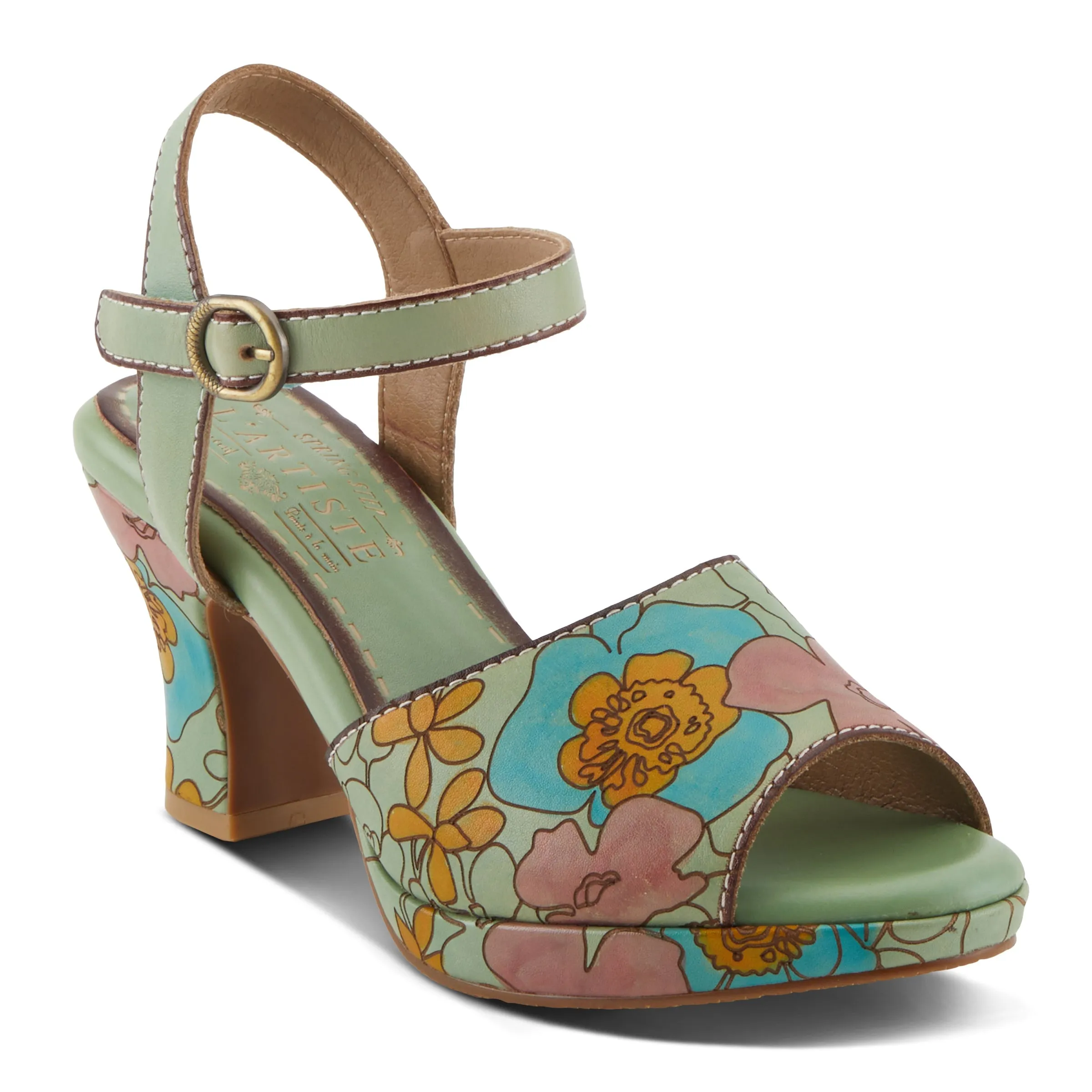 Spring Step Shoes  L'Artiste Camryn Sandals Women’s Leather Floral Design