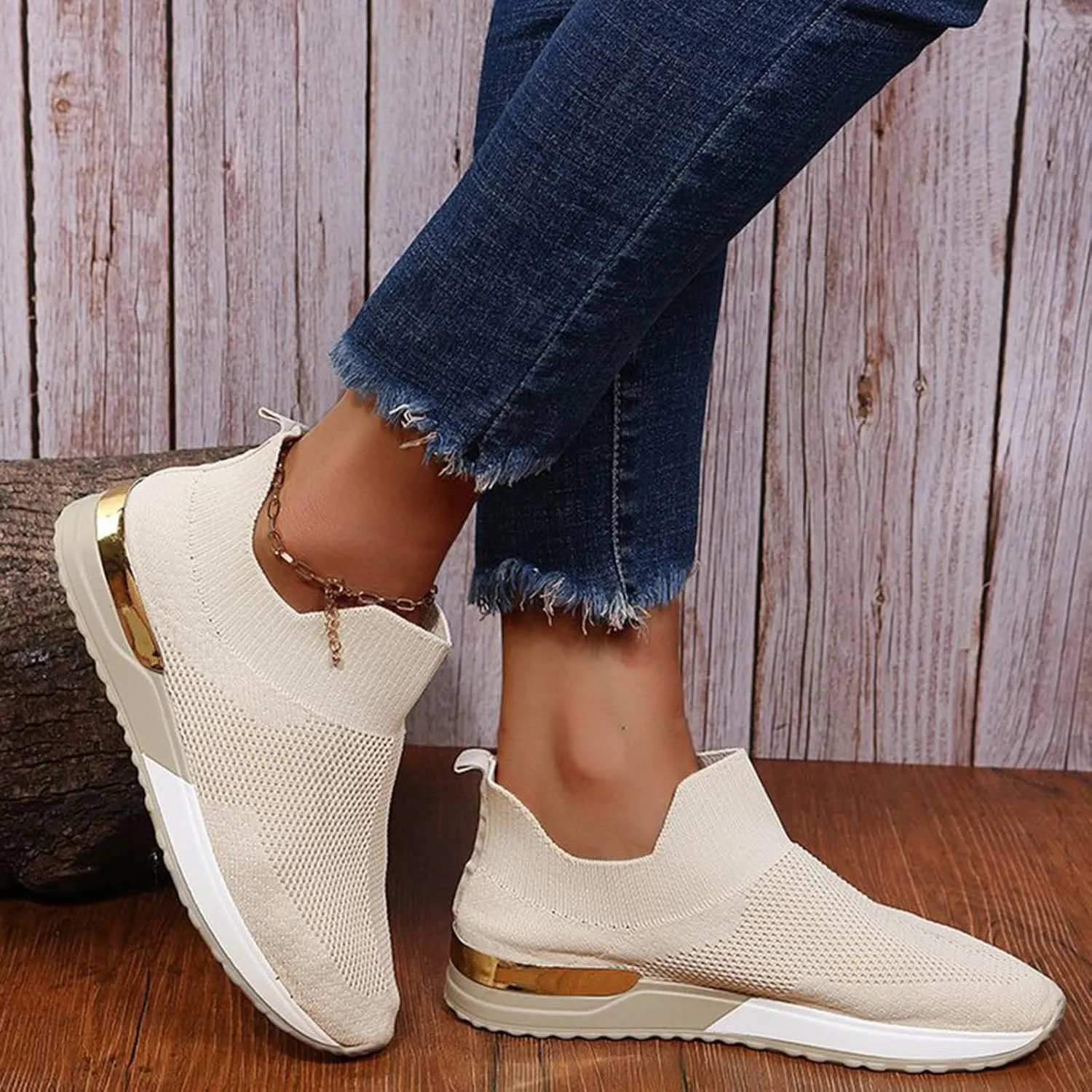 Women's Fashion Sneaker Mesh Slip On Black Non Slip Shoes for Women Comfortable Walking Shoes Women Wide Width Womens Platform Loafers Sneaker Heels for Women
